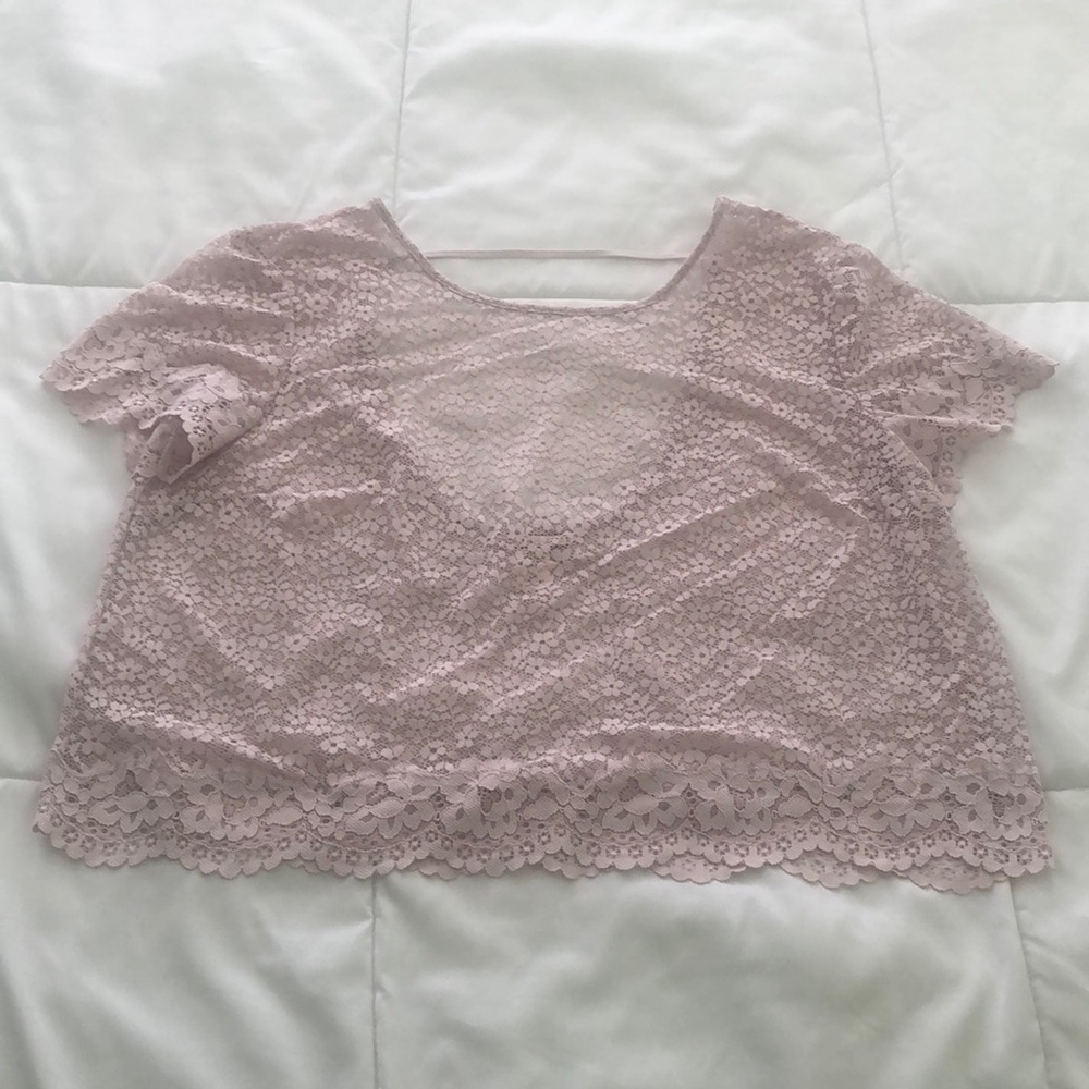 Victoria’s Secret lacy soft pink blouse with flowered designed & low back scoop